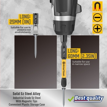 Amartisan 24 darab mágneses csavarhúzó- és fúróbit készlet S2 acélból – laposfejű és kereszthorn (PH) bitek