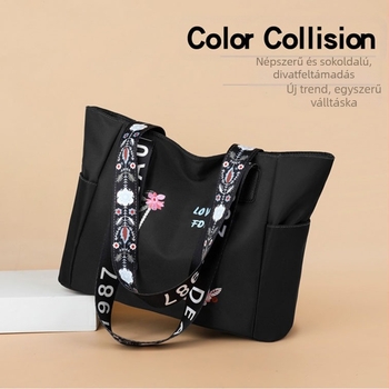 Nagy kapacitású Oxford vászon válltáska, hímzett dizájnnal, alja és oldalai, testreszabható