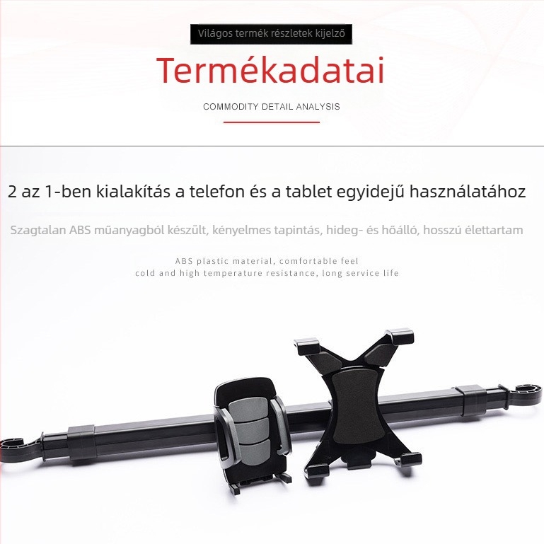 50HD12/88 Autó hátsó ülés fejtámlájához tartó telefonhoz és tabletához – kettős funkció, ABS+EVA, injekciós öntés