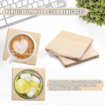 Poháralátét fenyőfából, négyszögletes, kerekített sarkokkal, modern minimalist stílus