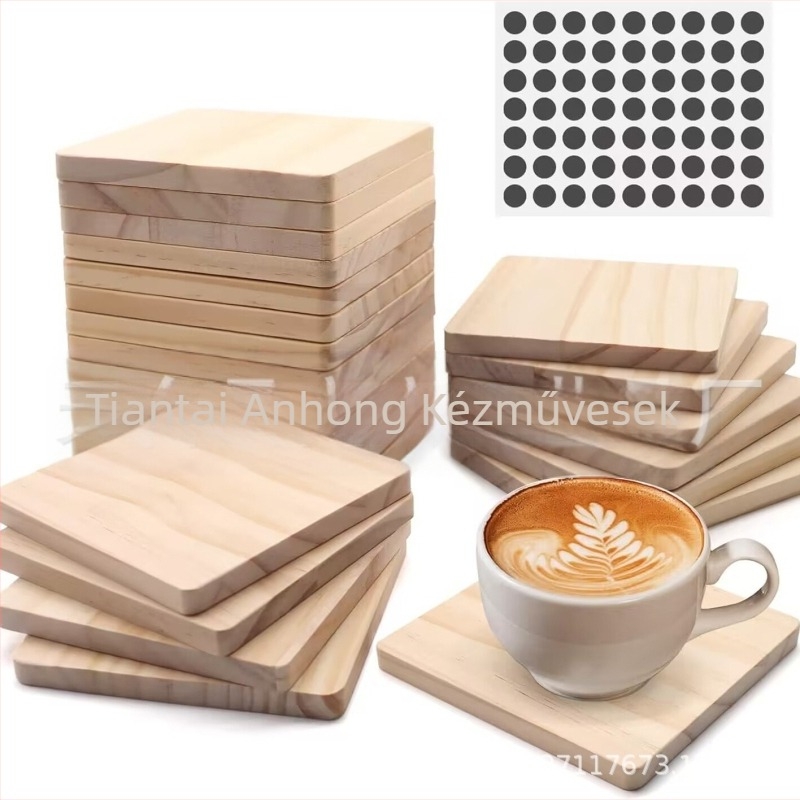 Poháralátét fenyőfából, négyszögletes, kerekített sarkokkal, modern minimalist stílus