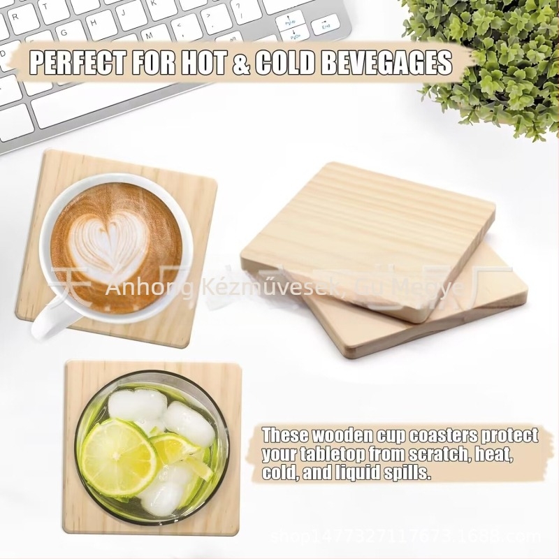 Poháralátét fenyőfából, négyszögletes, kerekített sarkokkal, modern minimalist stílus