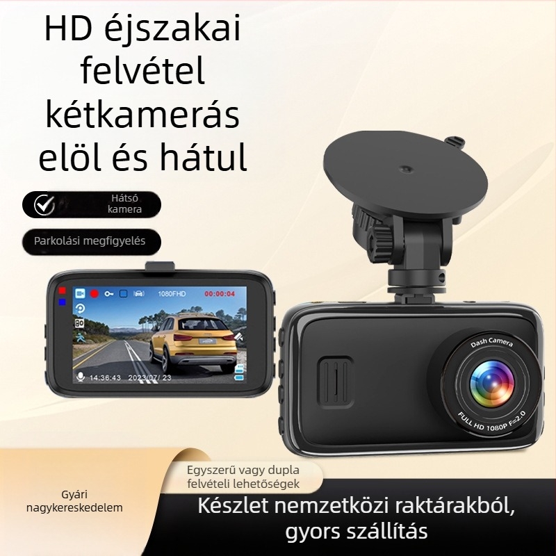Autóban használható dash kamera előre-hátra kettős felvétellel, 3,0 colos kijelző, 1080p, 170°-os látószög, éjszakai felvétel