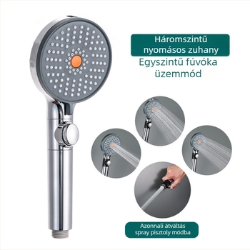 Hordozható ABS zuhanyfej, 4 vízsugár mód, kör alakú design, menetes csatlakozás