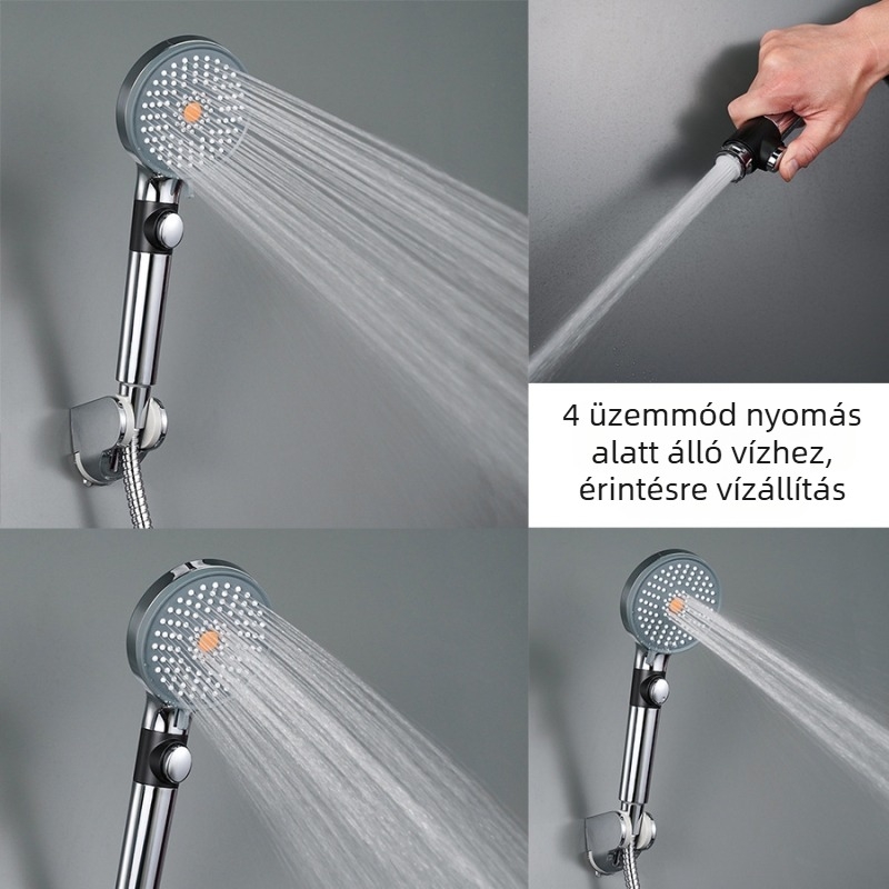 Hordozható ABS zuhanyfej, 4 vízsugár mód, kör alakú design, menetes csatlakozás