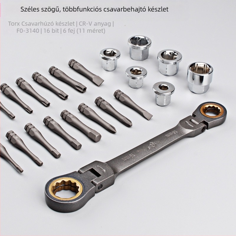 FO-3140 Szétbontó készlet: Torx, Phillips és hex bitek, csattanos kulccsal és csatlakozókkal; Anyag: króm-vanádium acél; 23 darab; háztartási készülékek javításához