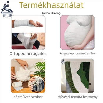 Gipsz Bandázs az ortopédiához, géz alapú; fedi tenyér, csukló, fej, derék, könyök, alsó lábszár, vállak, térd és boka; 120 tekercs egy dobozban; kombinált sportvédő felszerelés