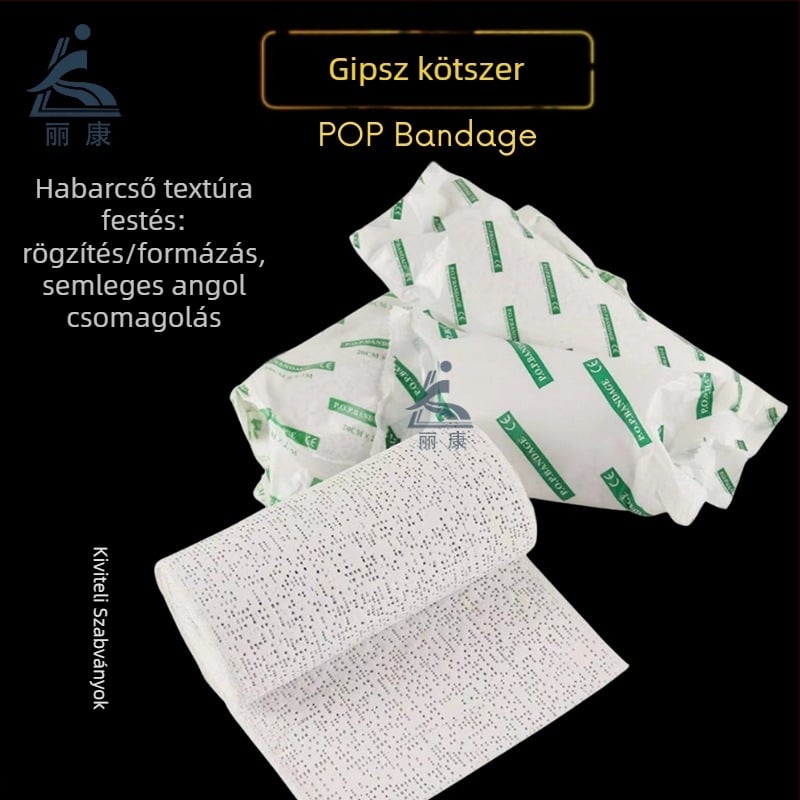 Gipsz Bandázs az ortopédiához, géz alapú; fedi tenyér, csukló, fej, derék, könyök, alsó lábszár, vállak, térd és boka; 120 tekercs egy dobozban; kombinált sportvédő felszerelés