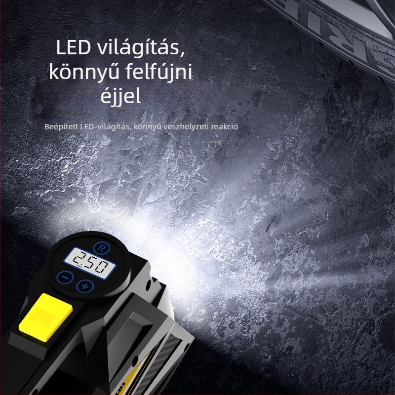 Autó gumis inflátor digitális kijelzővel és világítással — DC12V, 100W, 35 L/min, 3 m-es kábel, egyhengeres