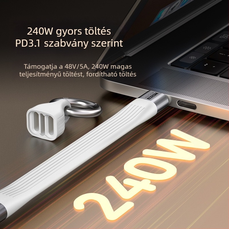 USB-C PD240W kábel gyors töltéssel, USB-C csatlakozó, Anyag: alumínium ötvözet + TPE + FPC