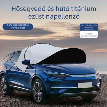 Autó első szélvédőjére szóló árnyékoló – alumíniumfólia, teleszkópos szerelés, fedés a frontális területre; testreszabható feldolgozás és logó nyomtatás