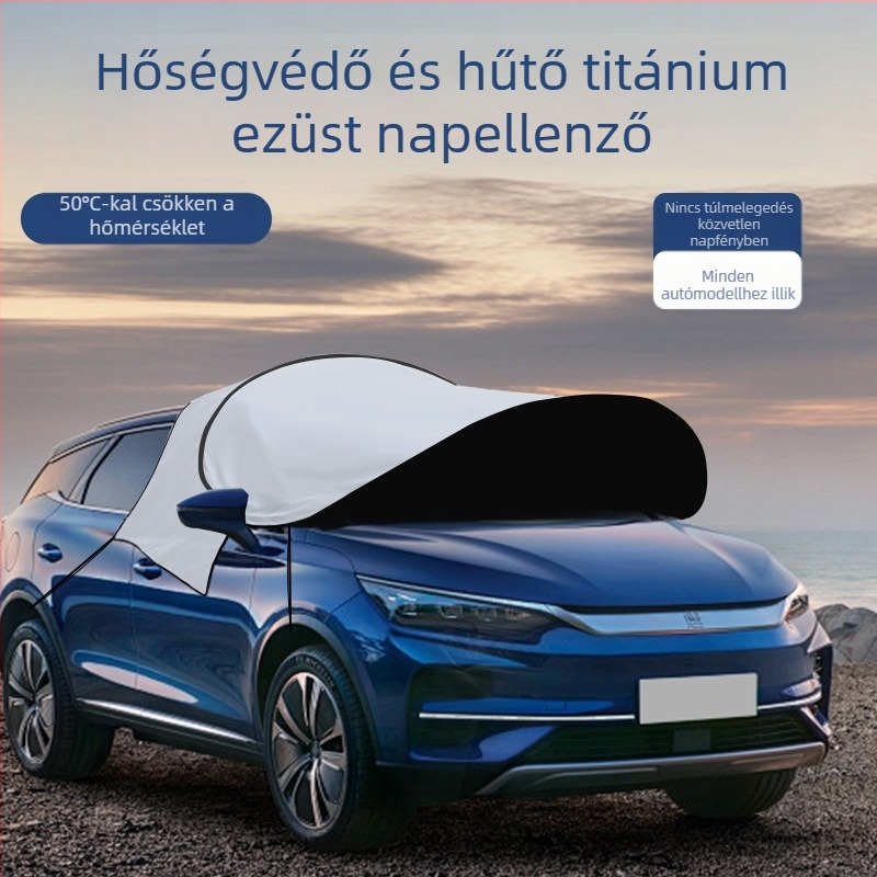 Autó első szélvédőjére szóló árnyékoló – alumíniumfólia, teleszkópos szerelés, fedés a frontális területre; testreszabható feldolgozás és logó nyomtatás