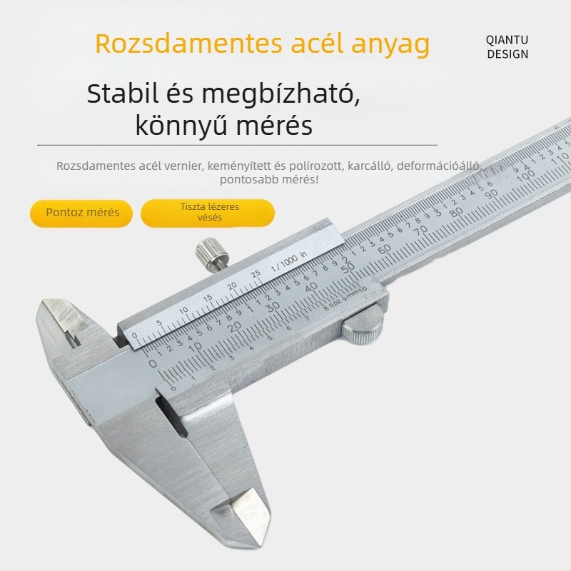 Rozsdamentes acél vernier tolómérő, nagy pontosságú, ipari osztály, háztartási használatra