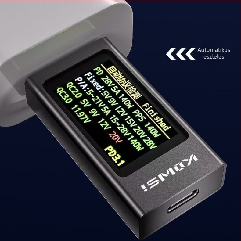 Type-C teszter X1, alumínium ötvözetű ház, feszültség, áram és teljesítmény mérő