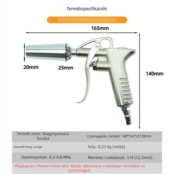 Porfúvó pisztoly, magasnyomású, rövid fúvócső, pneumatikus, nagy áramlás