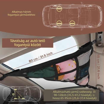 Autó belső tető Cargo háló, dupla rétegű, személyre szabható privát címkével; alkalmas utazásokhoz és használatra műhelyekben, raktárakban