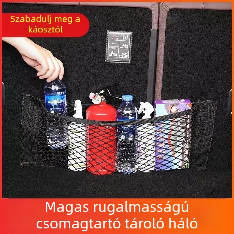 Velcro-vel ellátott, dupla rétegű csomagtartó hálózatos zseb, akasztós, univerzális autóhoz, nyomásálló