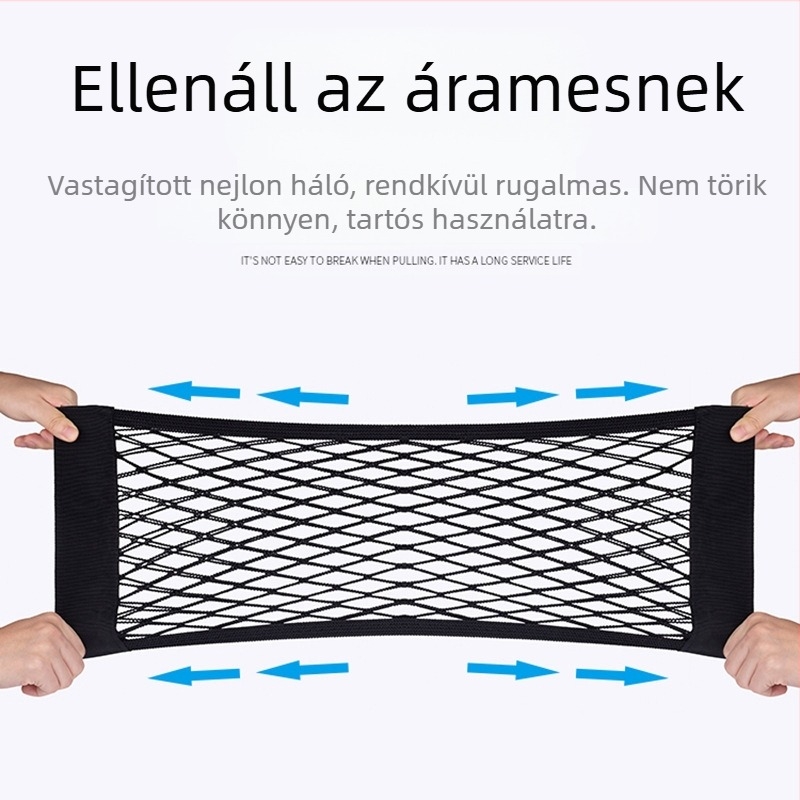 Velcro-vel ellátott, dupla rétegű csomagtartó hálózatos zseb, akasztós, univerzális autóhoz, nyomásálló