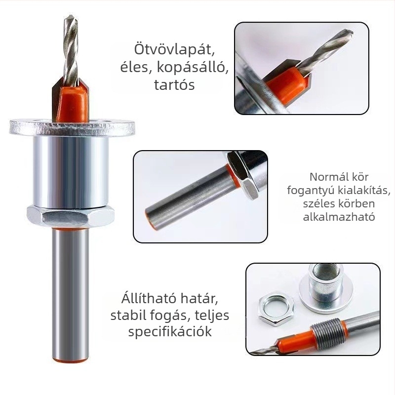 Ötvözött faipari lépcsőzetes fúró, kúpos nyílású és behúzott csavarfej