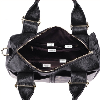 Igazi bőrből készült női táska, leopárd minta, Boston-stílus, vízszintes négyszögletű forma, poliészter bélés, mindennapi használatra