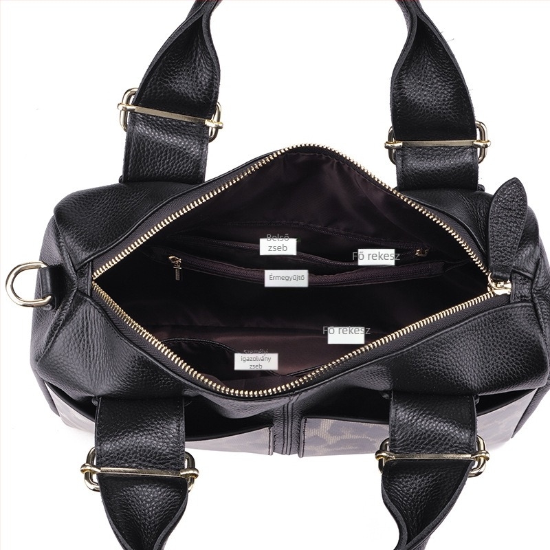 Igazi bőrből készült női táska, leopárd minta, Boston-stílus, vízszintes négyszögletű forma, poliészter bélés, mindennapi használatra