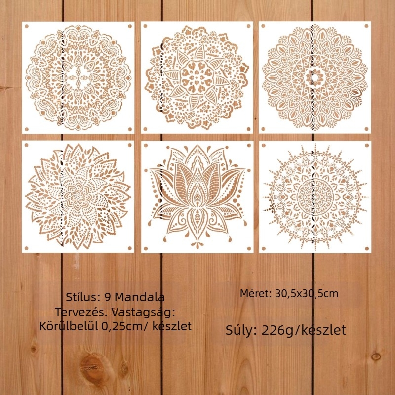 Mandala stencil sablon csempékre, bútorokra és padlókra - Rongyue Handmade, környezetbarát műanyagból