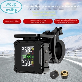 Motorkerékpár gumi nyomás monitor szenzor, külső, napelemes, modell M9, digitális kijelző, nagy pontosságú, kétkerekű járművekhez