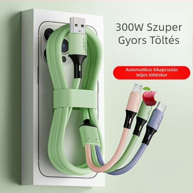 3 az 1-ben gyors töltésű adatkábel: Lightning, Micro USB, USB-C – 3A kimenet
