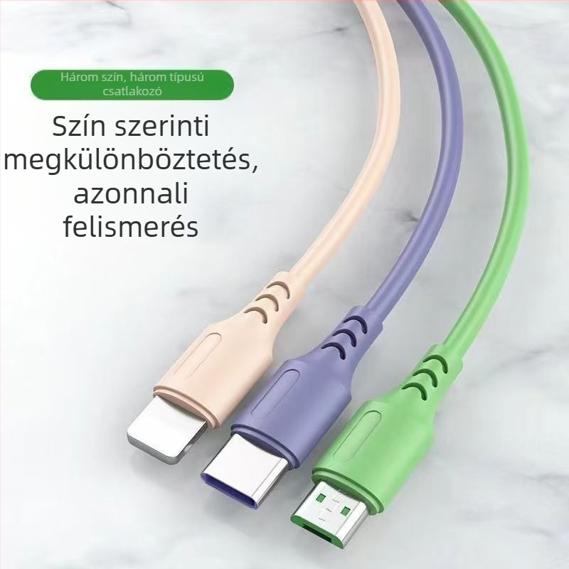 3 az 1-ben gyors töltésű adatkábel: Lightning, Micro USB, USB-C – 3A kimenet