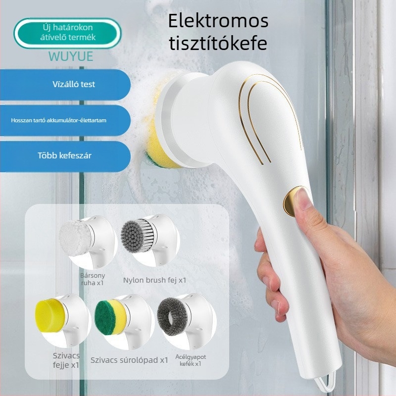 5-az-1 vezeték nélküli elektromos tisztító kefe hosszú nyéllel fürdőszobához, WC-hez és padlókhoz