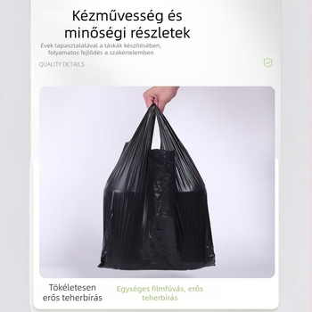 Egyszer használatos szemeteszsákok, fekete, mellény-stílusú, háztartási használatra, konyha és kollégium részére, vastagított és tartós, HDPE, 10 000 darab