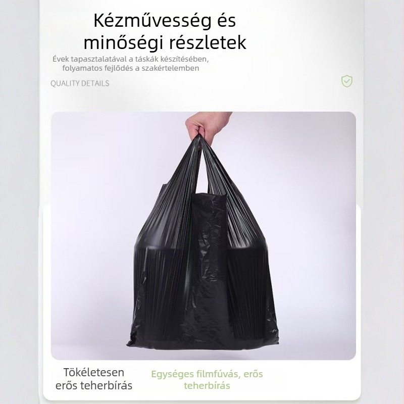 Egyszer használatos szemeteszsákok, fekete, mellény-stílusú, háztartási használatra, konyha és kollégium részére, vastagított és tartós, HDPE, 10 000 darab