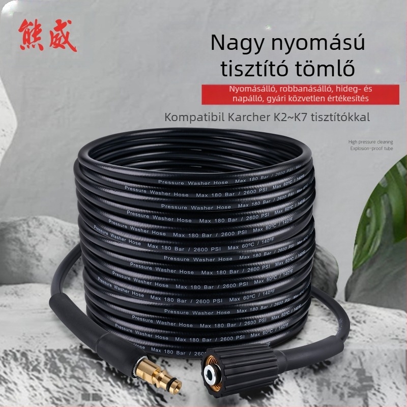 Robbanásbiztos nagynyomású autómosó tömlő, PVC- és réz felépítésű, kompatibilis a Karcher K-sorozattal, Xiong Wei márka, modell Ph0616-10MK
