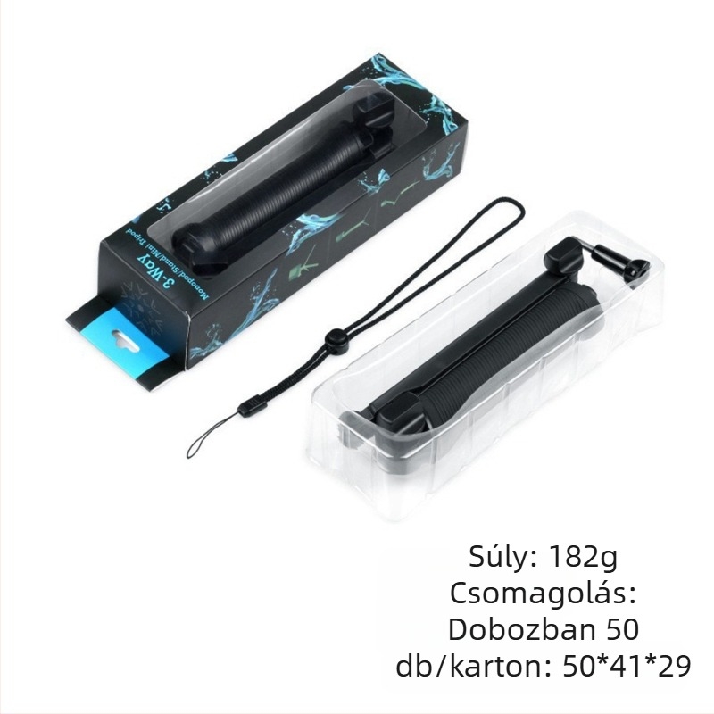 GOPRO háromrészes selfie stick GoPro Hero sorozathoz, PC anyag, puha tapintás, Hongli