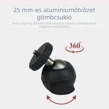Asztali mini tripod PTZ kamera és telefon számára – gömbpan-tilt, anyag: ABS alumínium ötvözet, teherbírás max. 2 kg, súly 65 g, modell F01