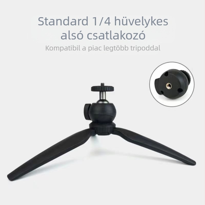 Asztali mini tripod PTZ kamera és telefon számára – gömbpan-tilt, anyag: ABS alumínium ötvözet, teherbírás max. 2 kg, súly 65 g, modell F01