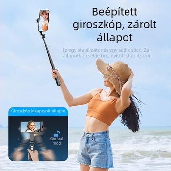 Q33 RGB Mini Selfie Stick Stabilizátorral, Kihúzható, RGB Fény, Bluetooth Távirányító, Mobiltelefonhoz Tripod