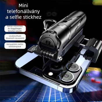 P15 Mini selfie bot kulcstartóval, hordozható alumínium test, Bluetooth távirányító, anti-shake stabilizáció, testre szabható magánmárka