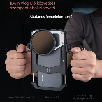 Univerzális telefonkeret dupla fogantyúval a stabil felvételhez vízszintes és függőleges irányban, ütésálló, kompatibilis a szűrőkkel, alumíniumötvözet