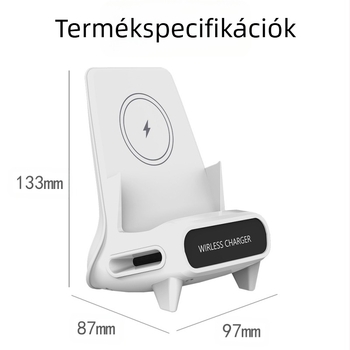 Telefonhoz vezeték nélküli töltőállvány – vízszintes elrendezésű, 15W gyors töltés (QC3.0), 5V/2A vagy 9V/2A