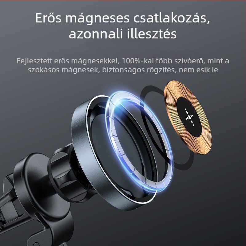 Autóba szerelhető mágneses vezeték nélküli töltő tartó 360°-os forgatható légkivezetéshez, 15W gyors töltés iPhone számára