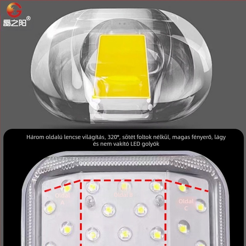 Napelemes kültéri ívelt utcai lámpa, modell A10, 74 LED, 1000 lm, 6500K, IP66