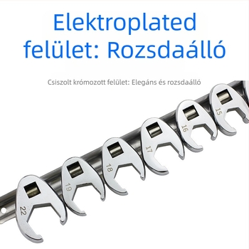 Cserélhető fejű tekerőkulcs, nyitott végű, L-alakú kivitel, krómozott szénacél, polírozott felület