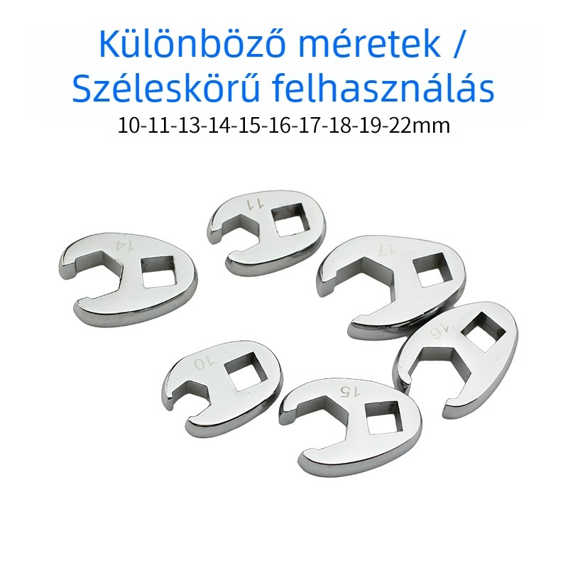 Cserélhető fejű tekerőkulcs, nyitott végű, L-alakú kivitel, krómozott szénacél, polírozott felület