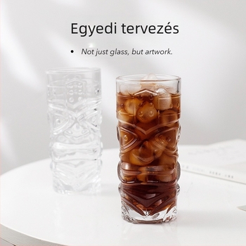 Three Carats Üveg Tiki Koktél Pohár Grimace Mintázattal, Kapacitás 301-400 ml, Könnyed Luxus Retro Stílus