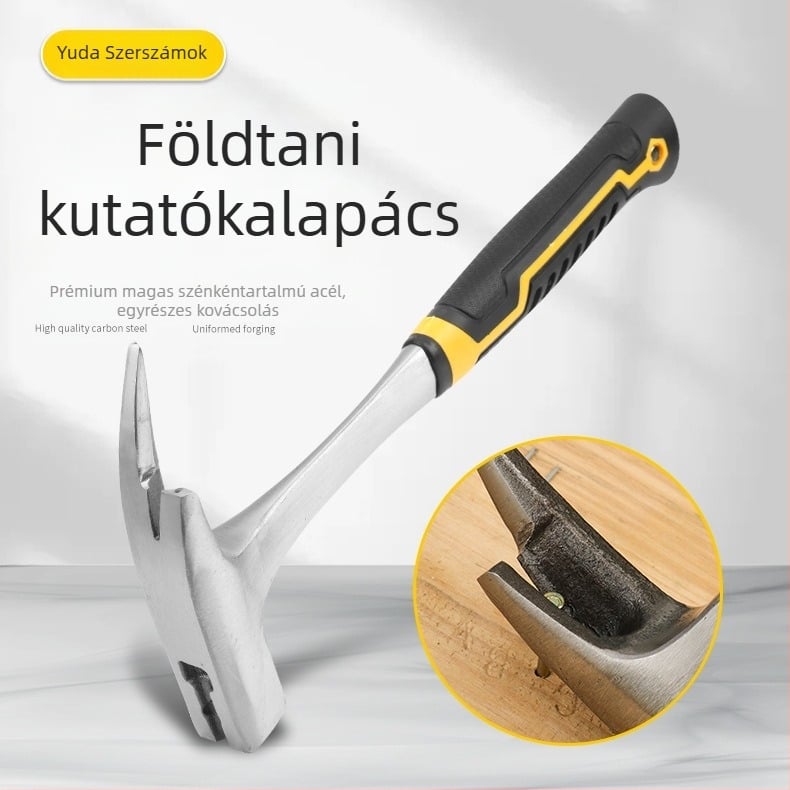 Egykezes kalapács, fej: 45-ös acél, nyél: műanyag, 325 mm hosszú, geológiai feltárásokhoz.