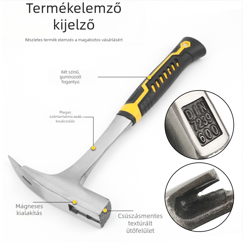 Egykezes kalapács, fej: 45-ös acél, nyél: műanyag, 325 mm hosszú, geológiai feltárásokhoz.