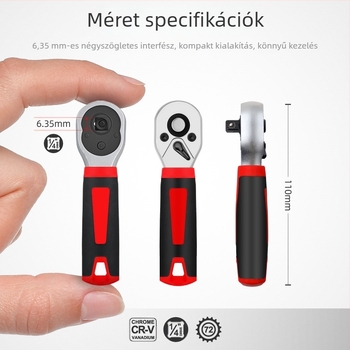 Korszakulcs csatlakozó, kétirányú 72-fogú ratchet, nagy nyomaték, rövid markolat (Márka: Hi character ma; Anyag: króm-vanádium acél; Felület: elektroplakálás; Típus: socket kulcs)