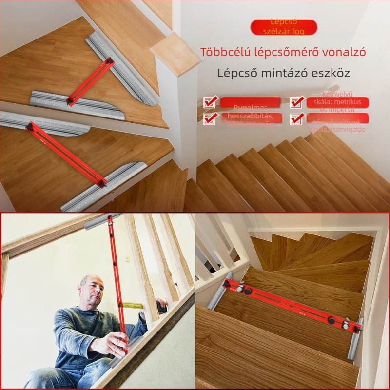 Alumínium ötvözetű lépcsőmérő vonalzó, jelölő mérőeszköz, márka Onkel.J