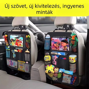 Autóülés hátuljára szerelhető, többfunkciós tárolózsák, ütésvédő párna, iPad- és játékok számára felfüggeszthető zseb